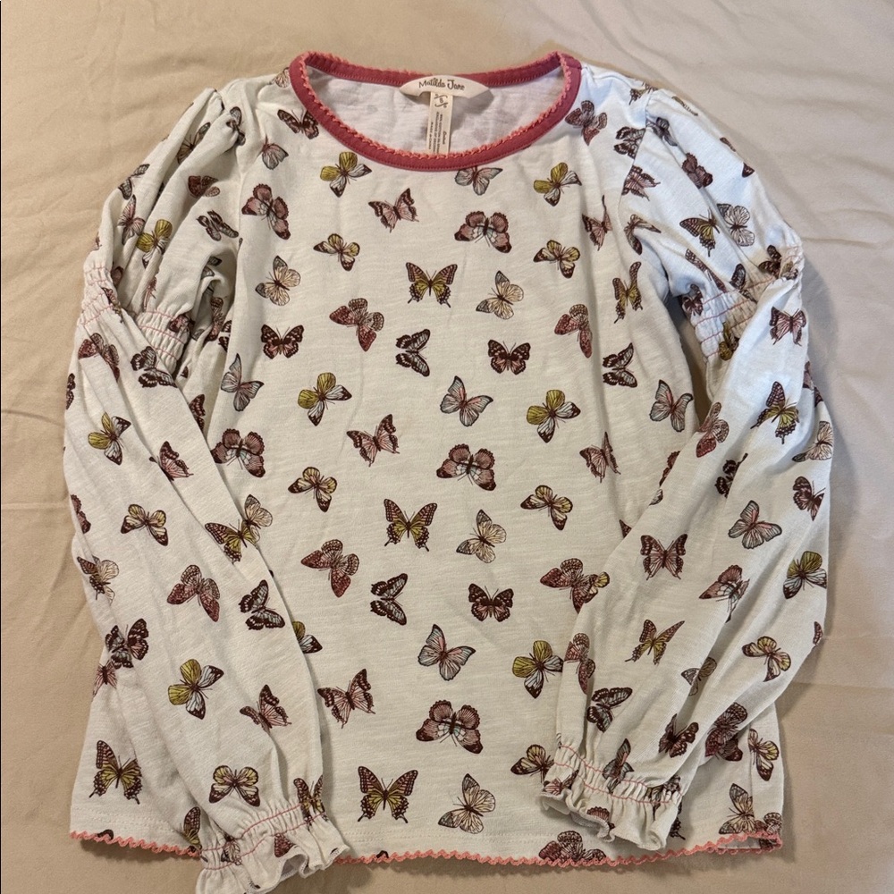 Matilda Jane Long Sleeve Butterfly Print Shirt - White and Pink